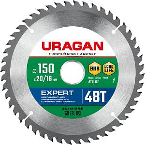 URAGAN Expert, 150 х 20/16 мм, 48Т, пильный диск по дереву (36802-150-20-48)