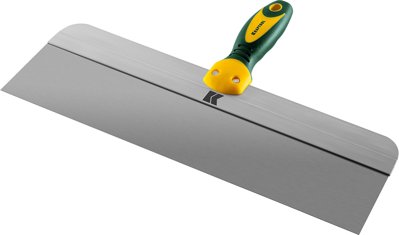 KRAFTOOL 400 мм, широкое полотно, алюминиевая направляющая, двухкомпонентная ручка, нержавеющий, фасадный шпатель (10036-400)