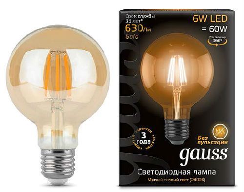 gauss 105802106 Лампа Filament на 6Вт Е27 G95 2700К-630Лм