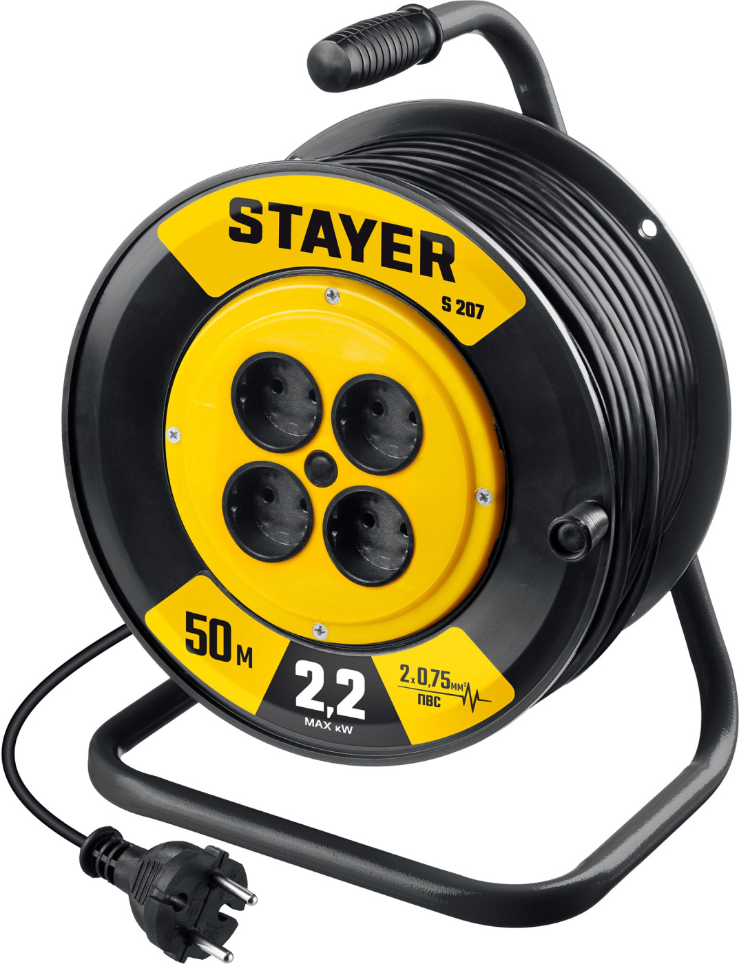 STAYER S-207, ПВС, 2 х 0.75 мм2, 50 м, 2200 Вт, удлинитель на катушке (55073-50)