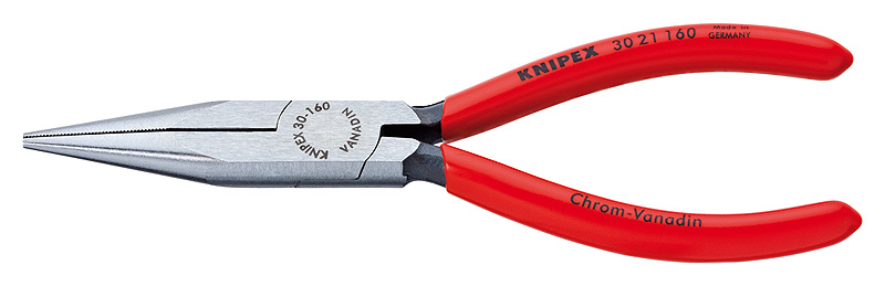 Длинногубцы, плоскокруглые рифлённые губки 50 мм, длина 160 мм, фосфатированные, обливные ручки KNIPEX