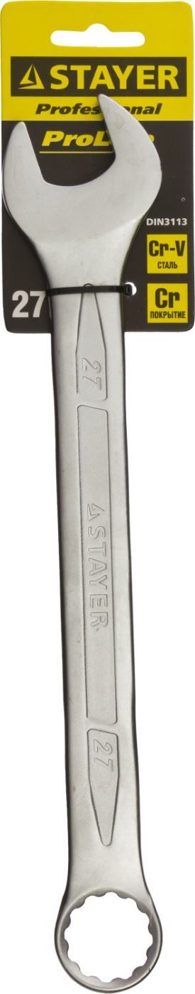Ключ гаечный комбинированный STAYER, 27081-27, серия PROFI, Cr-V сталь, хромированное покрытие, 27 мм