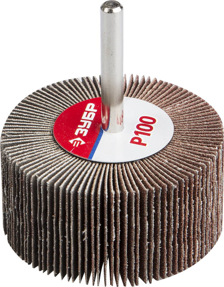 Круг шлифовальный ЗУБР "МАСТЕР" веерный лепестковый, на шпильке, тип КЛО, зерно-электрокорунд нормальный, P100, 30х60мм 36602-100