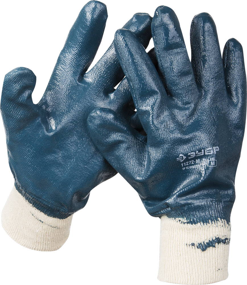 Перчатки ЗУБР рабочие с манжетой, с полным нитриловым покрытием, размер M (8) 11272-M