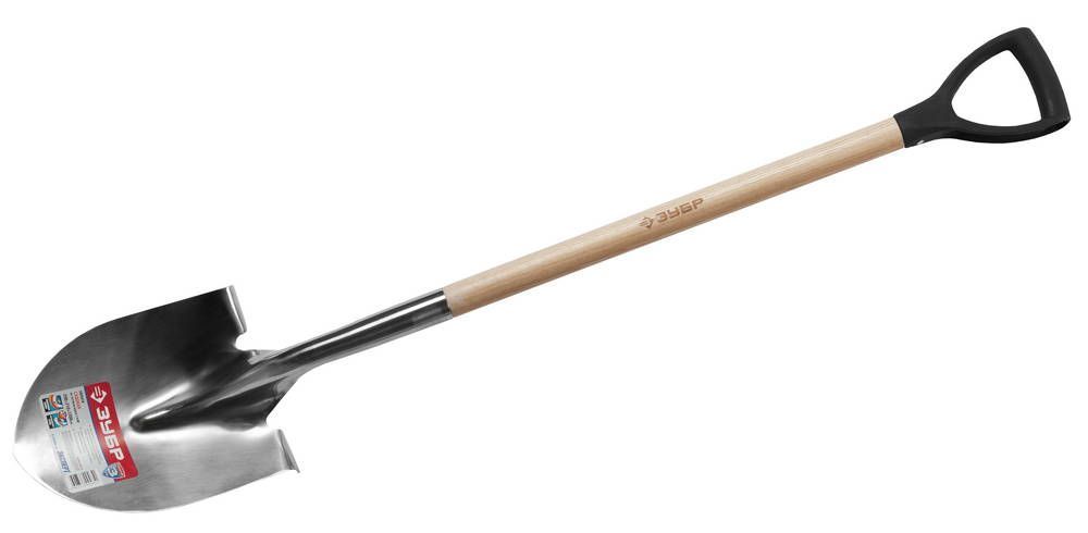 Лопата штыковая для земляных работ из нержавеющей стали, деревянный черенок, с рукояткой, ЗУБР Профессионал 4-39430_z01