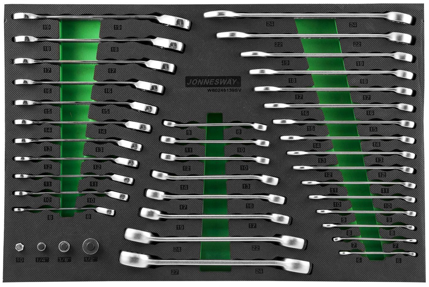 W106246139SV (W60246139SV) Набор ключей гаечных и адаптеров в EVA ложементе 560х400 мм, 39 предметов JONNESWAY