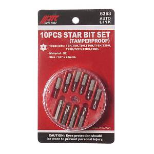 Набор бит 1/4" TORX с отверстием T7H-T40H в кейсе 10 предметов JTC Набор бит 1/4" TORX с отверстием T7H-T40H в кейсе 10 предметов JTC