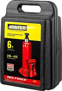 STAYER RED FORCE, в кейсе, 6 т, 216 - 413 мм, бутылочный гидравлический домкрат, Professional (43160-6-K)