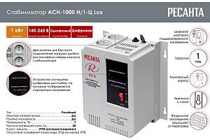 Стабилизатор напряжения серии LUX РЕСАНТА АСН-1000Н/1-Ц