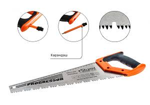 Ножовка для мокр. дерева, с карандашом,400мм,7-8TPI,3D, серия Кулибин, Sturm!