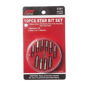 Набор бит 1/4" TORX Т7-Т40 в кейсе 10 предметов JTC Набор бит 1/4" TORX Т7-Т40 в кейсе 10 предметов JTC