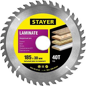 STAYER Laminate 185 x 30 мм 40T, диск пильный по ламинату 3684-185-30-40