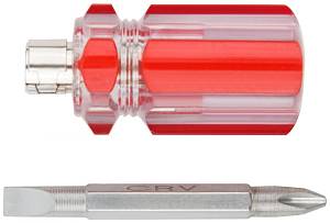 Отвертка с переставным жалом &quot;коротыш&quot;, пластиковая красная прозрачная ручка 6x28 мм PH2/SL6 КУРС