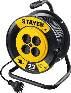 STAYER S-207, ПВС, 2 х 0.75 мм2, 30 м, 2200 Вт, удлинитель на катушке (55073-30)