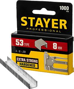 STAYER тип 53 (A/10/JT21), 8 мм, 1000 шт, калибр 23GA, скобы для степлера, Professional (3159-08)