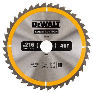 Пильный диск DEWALT DT1953, CONSTRUCT, (216 x 30 мм, 40 ATB)