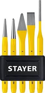 STAYER Hercules, 5 предметов, набор зубил и кернеров в пластиковом держателе, Professional (21077-H5)