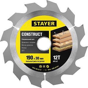 STAYER Construct 190 x 30 мм 12Т, диск пильный по дереву с гвоздями 3683-190-30-12