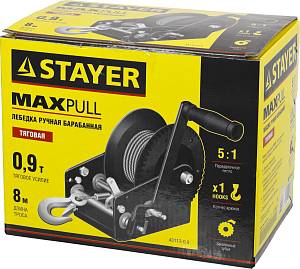 STAYER MAXPull, 0.9 т, 8 м, ручная барабанная тросовая лебедка (43112-0.9)