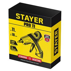 STAYER PRO 11, d 11 мм, 18 г/мин, электрический, пистолет термоклеевой, Professional (0681-20)